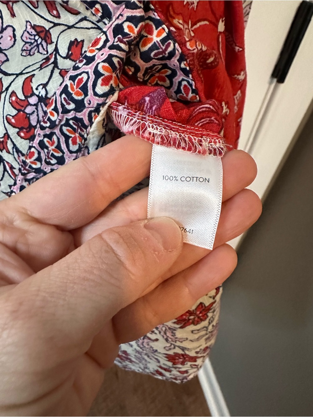 J. Jill Red and White Floral Split-Print Blouse - Picture 8 of 8